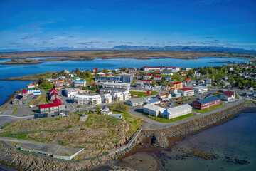 Fototapeta na wymiar Aerial View of Borgarnes, Iceland during the brief Summer