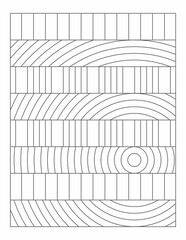Coloring page. Vertical lines that intersect a concentric circle. Black and white pattern. Relieve stress and anxiety. Mural art design. EPS8 #581