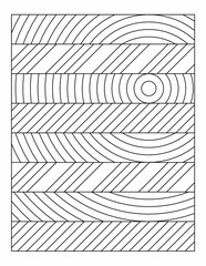 Coloring page. Slashes that intersect a concentric circle. Black and white pattern. Relieve stress and anxiety. Mural art design. EPS8 #580
