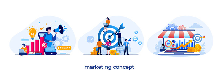 marketing concept, strategy, business, target, teamwork business, advertising, flat illustration vector