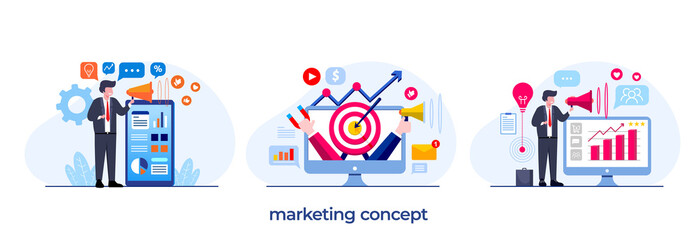 Obraz premium marketing concept, strategy, business, target, teamwork business, advertising, flat illustration vector