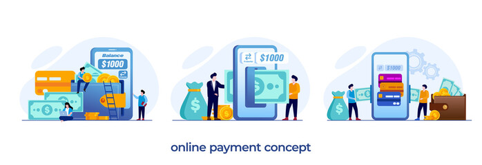 Online payment, credit card, mobile banking, e-wallet, e-commerce, transaction, purchase, flat illustration vector