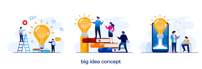 big idea concept, bulb light, innovation, brainstorming, startup, creativity, entrepreneur and business, flat illustration vector