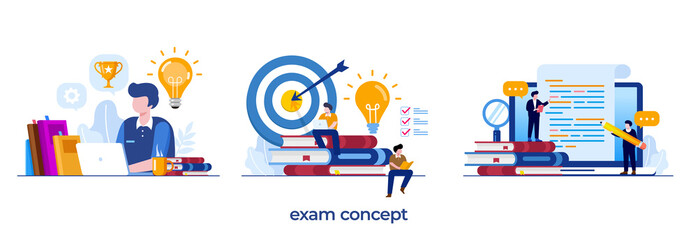Fototapeta premium exam, online test and checking answers, examination, test, quiz, flat vector illustration vector