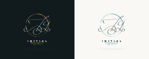 JG Initial Signature Logo Design with Elegant and Minimalist Handwriting Style. Initial J and G Logo Design for Wedding, Fashion, Jewelry, Boutique and Business Brand Identity