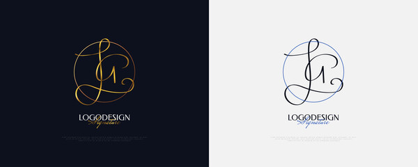 JG Initial Signature Logo Design with Elegant and Minimalist Handwriting Style. Initial J and G Logo Design for Wedding, Fashion, Jewelry, Boutique and Business Brand Identity