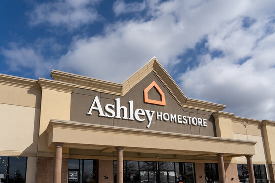 Pearland, Texas, USA - February 16, 2022: A Ashley Home store in Pearland, Texas, USA. Ashley is an American furniture store chain that sells Ashley Furniture products. 
