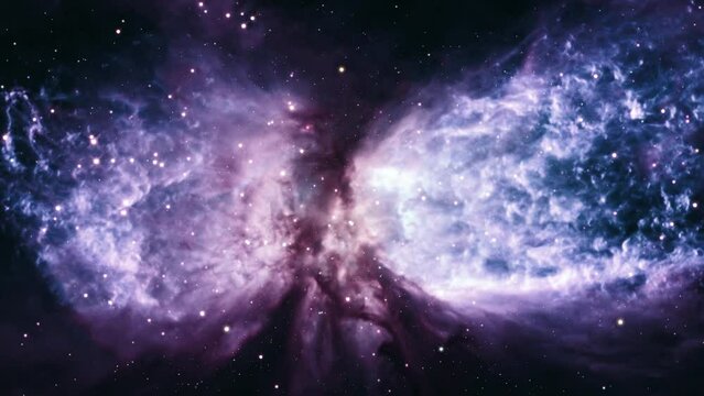 Galaxy space flight exploration into a star field in celestial snow angel . 4K 3D Fly through space galaxy in universe singularity big bang space. Abstract Sci-fi Video with Space, Galaxies, Nebulae, 