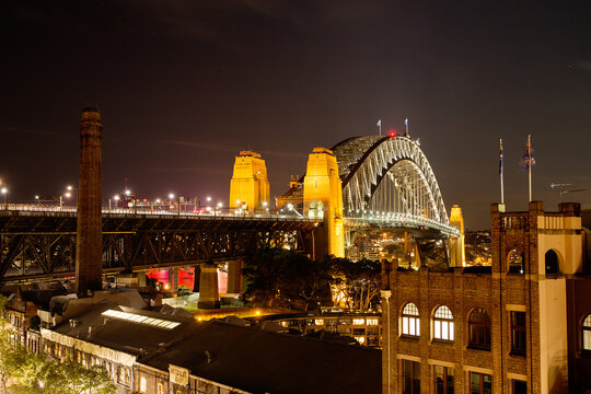 Sydney Harbour Bridge at night from The Rocks