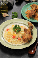 Buttered Rice with Paprika and Fried Chicken