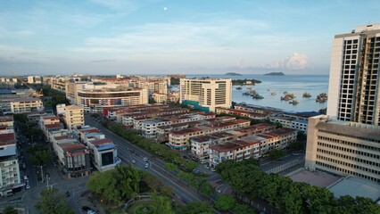 Kota Kinabalu, Sabah Malaysia – June 14, 2022: The Waterfront and Esplanade Area of Kota Kinabalu City Centre