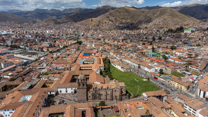 Naklejka premium Aerial view of the Coricancha temple in Cusco.