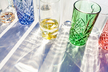 Colour, shadows, light and reflections from glass