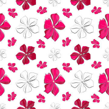 Seamless floral doodle pattern with pink flowers vector illustration 