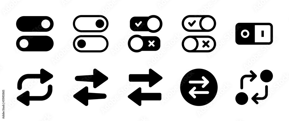 Poster Switch icon vector set with toggle button and swap arrow symbol.