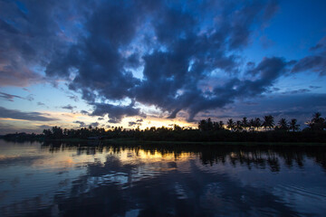 Twilight sky and countryside view along Tha Chin river(Maenam Tha Chin),Nakhon Pathom,Thailand