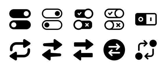 Switch icon vector set with toggle button and swap arrow symbol. - obrazy, fototapety, plakaty