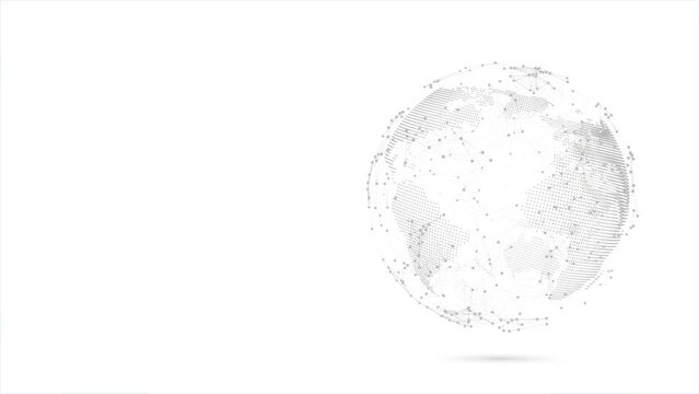 Tech earth globalization in 3d animation. Global Business dots on rotating planet.