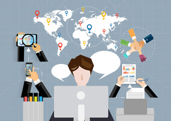 Illustration business.design modern  idea and concept think creativity. for brainstorm,Social network,success,plan,think,search,analyze,communicate, futuristic idea innovation technology.