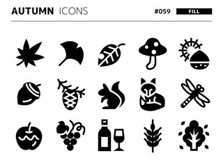 秋に関連する塗りつぶしスタイルのアイコンセット_059 © efuroku