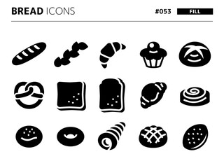 パンに関連する塗りつぶしスタイルのアイコンセット_053