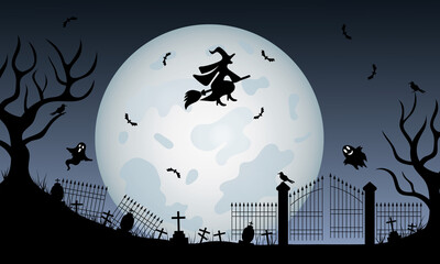 dark blue halloween background with silhouettes