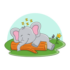 Cartoon illustration of a cute elephant sleeping