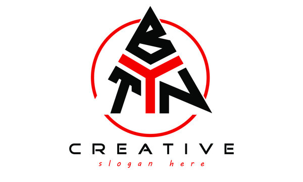 TBN three letter creative triangle shape in circle logo design vector template. typography logo | Letter mark logo | initial logo | wordmark logo | minimalist logo | gaming logo | emblem logo