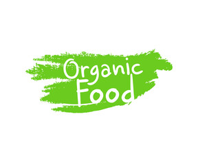 Organic food label, farm fresh and natural product badge or icon for food market, organic products promotion template, quality food and drink for healthy life, vegetarian food icon