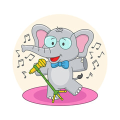 Cartoon illustration of a cute elephant singing