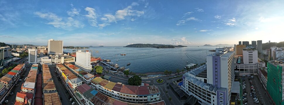 Kota Kinabalu, Sabah Malaysia &ndash; June 14, 2022: The Waterfront and Esplanade Area of Kota Kinabalu City Centre