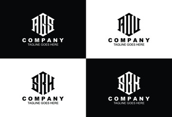 Creative letter monogram logo design with stationery template FRS KSC NBA PHA CVS PEAABS AOU AHC BH RV EZ ZR NA RK