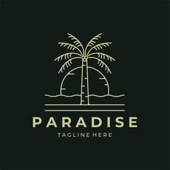 Fototapeta premium paradise logo line art vector minimalist design coconut tree icon