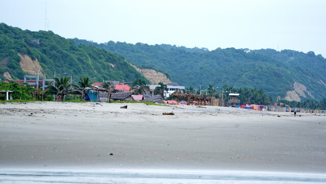 Colorful shelters on the beach in Canoa, Ecuador