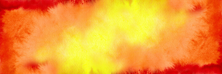 Yellow orange red abstract watercolor. Colorful art background with space for design. Web banner. Wide. Panoramic.