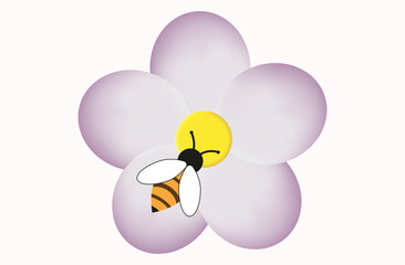 Bee and flower. Hand drawn composition, insect and plant concept. Modern print for textile, notepad cover, cool honey bee design. Collection of nectar, vector illustration, design of an online store