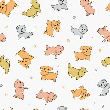 illustration Beautiful puppy dog cute cartoon seamless pattern