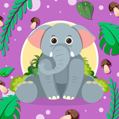 Cute elephant in flat cartoon style