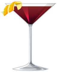 Martinez cocktail in the glass on white background