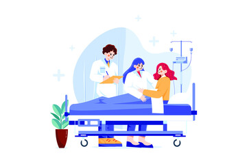 Doctor verifying a patient medical report Illustration concept. Flat illustration isolated on white background.