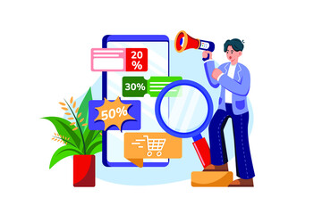 Man searching discount on online store