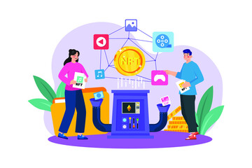 Obraz premium NFT minting process Illustration concept. Flat illustration isolated on white background.