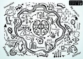 Illustration business.design modern  idea and concept think creativity. for brainstorm,Social network,success,plan,think,search,analyze,communicate, futuristic idea innovation technology.
