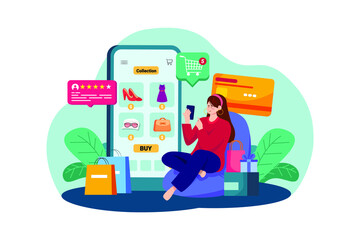 Girl doing online shopping by Smartphone
