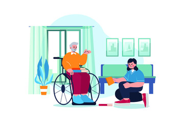 Nurse Helping handicapped man Illustration concept. Flat illustration isolated on white background.