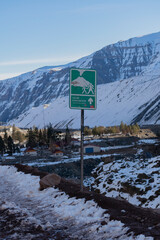 signage of evacuation route in case of eruption of the volcano in the mountain