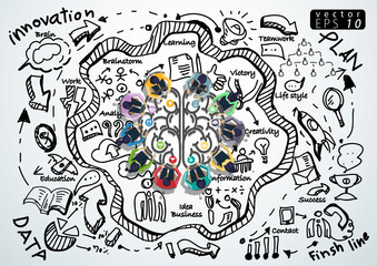 Fototapeta na wymiar Illustration business.design modern idea and concept think creativity. for brainstorm,Social network,success,plan,think,search,analyze,communicate, futuristic idea innovation technology.