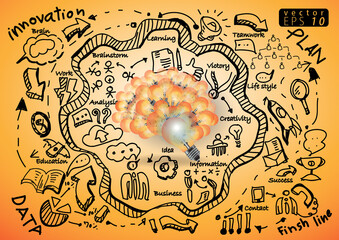 Illustration business.design modern  idea and concept think creativity. for brainstorm,Social network,success,plan,think,search,analyze,communicate, futuristic idea innovation technology.