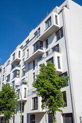 Fototapeta na wymiar Modern white apartment house seen in Berlin, Germany