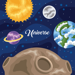 universe lettering and planets